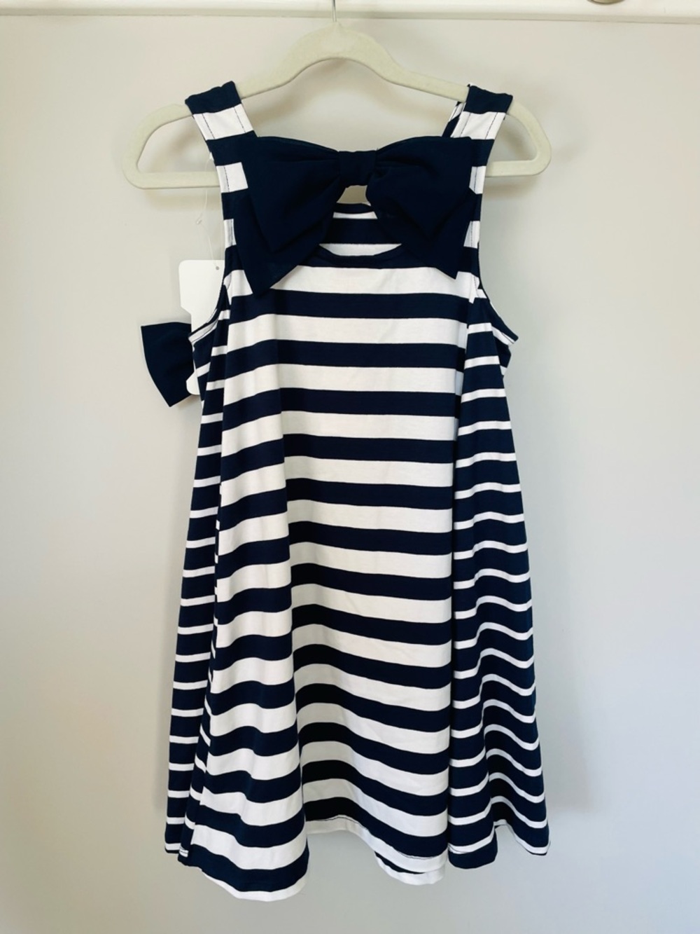 Tommy Bahama Navy & White Striped Girls Dress W Gold Sequin Seahorse & Hair Bow - Picture 6 of 10